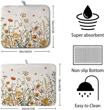 Fall Floral Dish Drying Mat for Kitchen Counter Autumn Burnt Orange Wild - Image 2