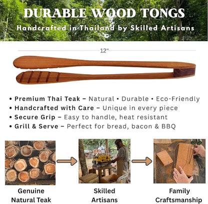 Teak Wood Toast Tongs – 12 Inches Long Wooden Toaster Tongs - Image 7