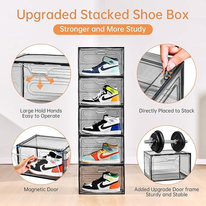 New Gray 8 Pack Shoe Boxes Stackable, Large Shoe Storage Organizer - Image 7