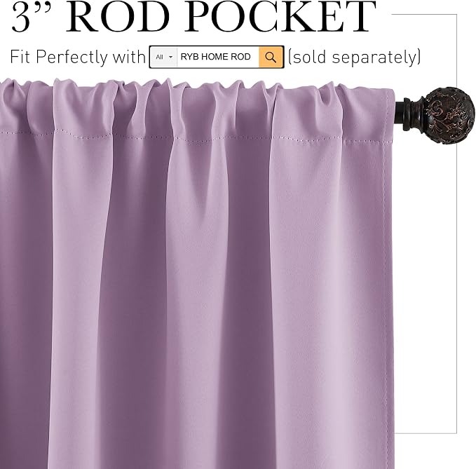 RYB HOME Small Kitchen Curtains, Room Darkening Drapes Energy Efficient Half - Image 2