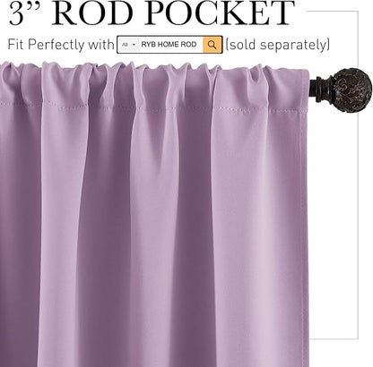 RYB HOME 70 inch Wide Curtains Blackout, Solid Durable Room Darkening Drapes - Image 2