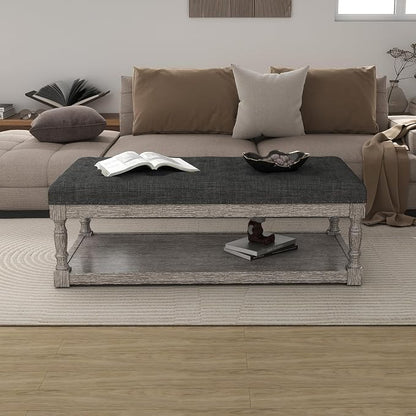 48" Large Ottoman with Storage Coffee Table, Upholstered Tufted Linen Ottoman - Image 7
