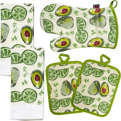Oven Mitts and Potholders Dish Towles Set 100% Cotton by Firstall