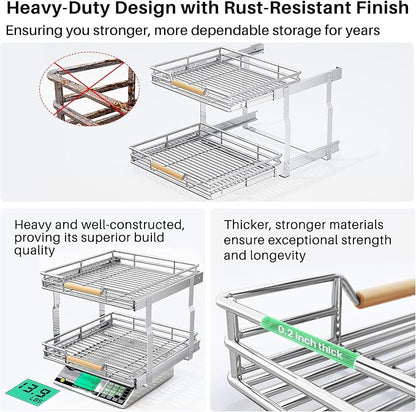 Pull out Cabinet Organizer, 2 Tiers 15"W X 21"D, Heavy Duty Smooth Sliding - Image 9