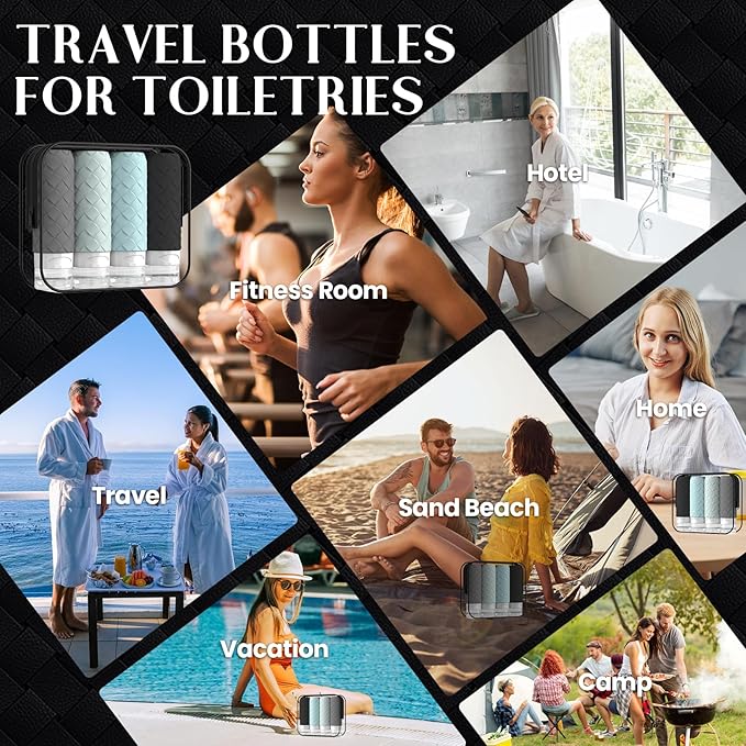 Travel Bottles for Toiletries, TSA Approved Silicone Travel Size Containers for Toiletries, BPA Free Leak Proof Refillable Essentials Accessories, Shampoo and Conditioner Bottles (Gray)