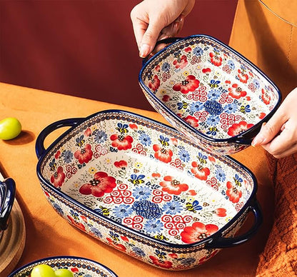 Vintage Flowers Style Ceramic Bakeware Casserole Dish Baking Pan Lasagna Pans - Image 3