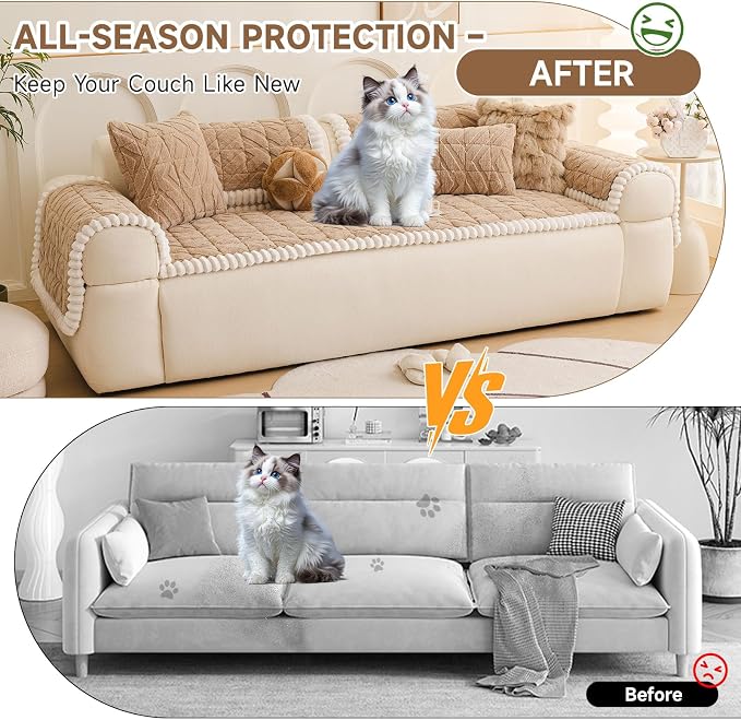 OTOB Pet Couch Covers for 3 Cushion Couch Sofa, Washable & Non Slip Fuzzy Plush - Image 2