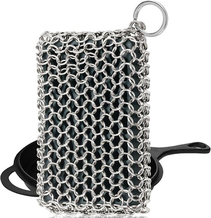 Herda Chain Mail Cast Iron Cleaner Scrubber, 316 Chainmail Pan Scrubber Metal - Image 7