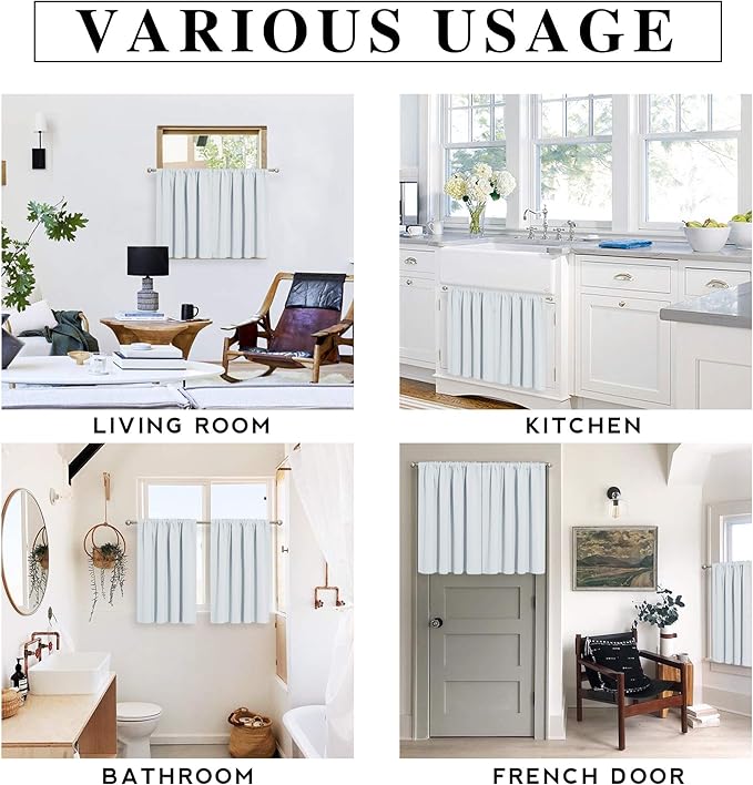 RYB HOME Small Curtains for Kitchen Window - Blackout Privacy Portable Curtain Set for Bedroom Office Bathroom Basement Garage Storage Enclosure RV Bunk, W 34 x L 30 inch, Greyish White, 2 Pcs