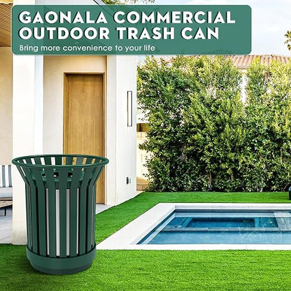 8Gallon Round Large Outdoor Trash Can, Heavy Duty Metal Slatted Garbage Can - Image 7