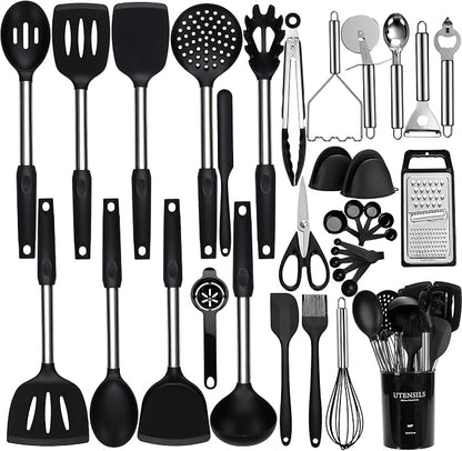 Silicone Cooking Utensils Set, NCUE 35 Pcs Kitchen Utensils Set by NCUE