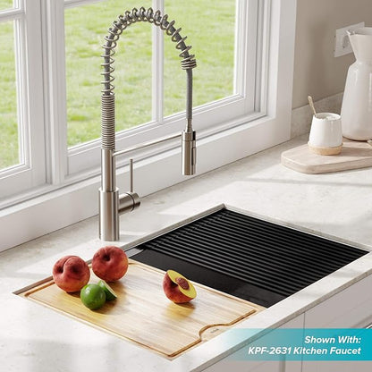 KRAUS Kore Workstation 27-inch Undermount 16 Gauge Stainless Kitchen Sink, Single Bowl Kitchen Sink with 3/4 HP Garbage Disposal, KWU110-27-100-75MB