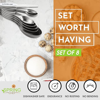 Spring Chef White Stainless Steel Magnetic Measuring Spoons Set of 8 - Image 3