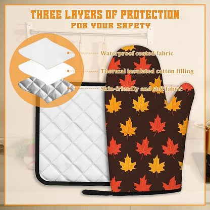 Maple Leaf Oven Mitts and Pot Holders Set, Autumn Kitchen Decor Heat Resistant - Image 3