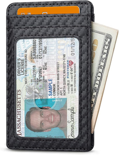 Buffway Mens Slim Wallet, Minimalist Thin Front Pocket Leather Credit Card Holder with RFID Blocking for Work Travel