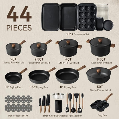 CAROTE 44pcs Nonstick Kitchen Titanium Cookware Sets, Nonstick Pots and Pans - Image 2