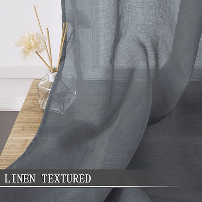 Tollpiz Sheer Curtain Linen Textured Bedroom Curtains Sheer Light Filtering Rod - Image 2