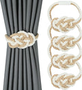 4 Pack Natural Jute Magnetic Curtain Tiebacks, Boho Rustic Style Decorative Curtain Ties Backs for Home & Office Drapery