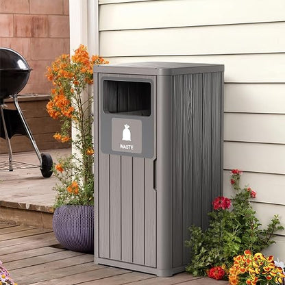ROJIK 35" Tall Outdoor Trash Can, Weatherproof Resin Garbage Indoor Durable - Image 2