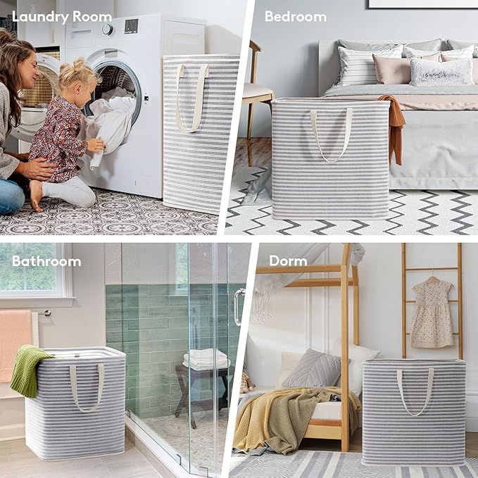 Lifewit 2 Pack Laundry Hamper Large Collapsible Laundry Baskets, Freestanding Waterproof Clothes Hamper with Easy Carry Handles in Laundry Room Bedroom Bathroom College Dorm for Adults, Grey, 2 x 90L