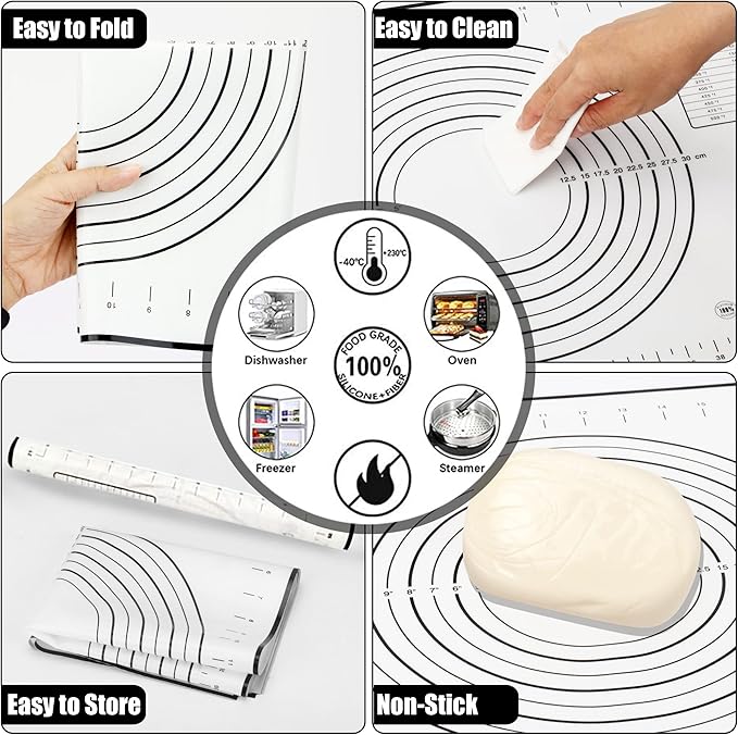 Rolling Pin with Thickness Rings and Pastry Baking Mat, 13.6" Adjustable Wooden - Image 6