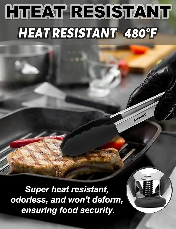 Anaeat Non-Stick Silicone Locking Tong Set of 3 - Image 8