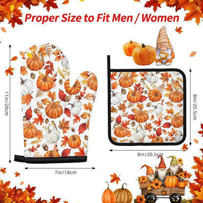 Thanksgiving Pumpkin Oven Mitts and Pot Holders, Fall Oven Mitts Sets of 3 - Image 2