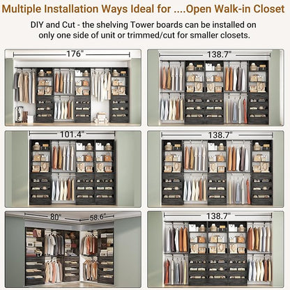 Aheaplus Closet System Set of 3, 138.5" Wood Closet Organizer System Tower - Image 4
