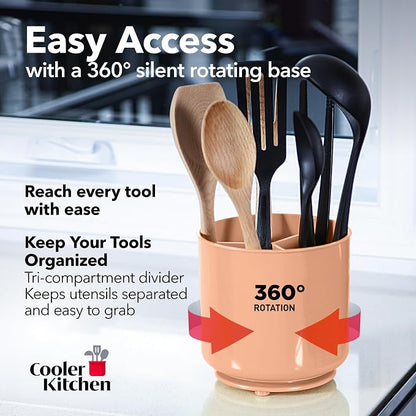 Cooler Kitchen Jumbo Rotating XL Peach Plastic Utensil Holder Caddy - Image 2