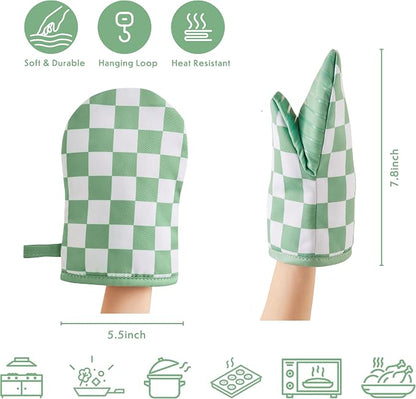 Ohocut Sage Green Checkered Mini Oven Mitts Heat Resistant, Vintage Retro - Image 5