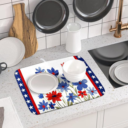 Giwawa 4th of July Flower Dish Drying Mat 16"x18" Independence Day Stars Dish - Image 6