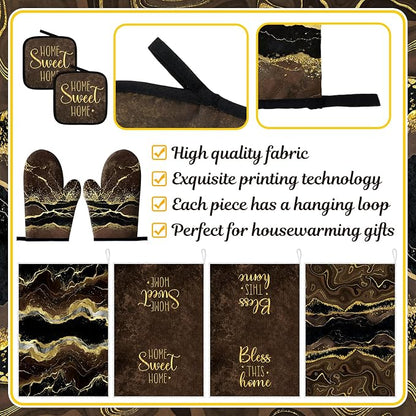 Leinuosen 8 Pcs Kitchen Towels and Dishcloths Sets Oven Mitts and Pot Holders - Image 5