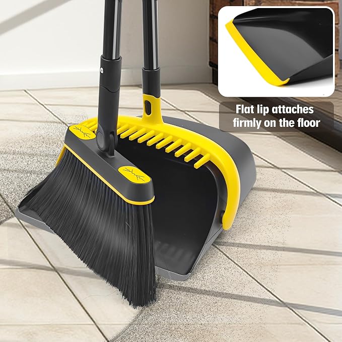 JEHONN Broom and Dust Pan, 54.3 inches Long Handle Swivel Brush, Upright - Image 7