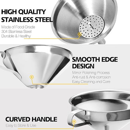 Anaeat Stainless Steel Kitchen Funnel, Oils & 1 Pc Cleaning Brush - Image 3