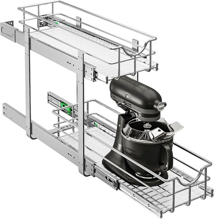 WelFurGeer 2-Tier Stainless Steel Pull Out Cabinet Organizer, Soft Close by WelFurGeer