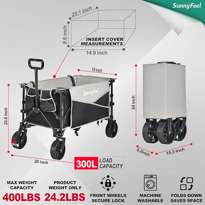 SunnyFeel Heavy Duty Collapsible Outdoor Utility Wagon Cart 400LB Capacity - Image 3