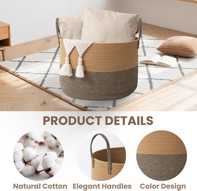 Woven Blanket Basket, 115L Large Rope Storage Bin - Image 3