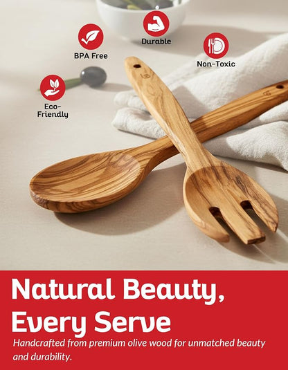 Olive Wood Utensil Set of 2 PCS – Handcrafted Wooden Spoon & Spatula – Natural - Image 2
