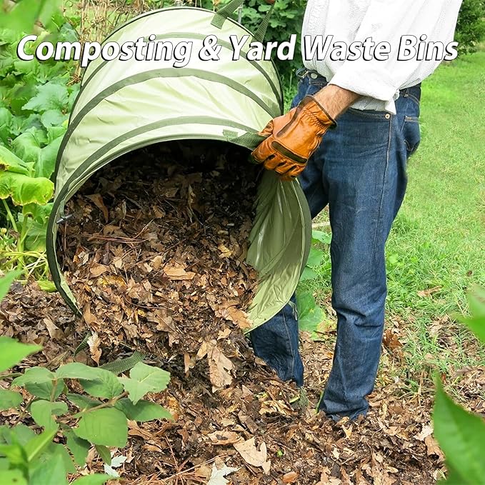 YUDI & GARDEN 45 Gallon Collapsible Garden Bag｜Collapsible Trash Can｜Camping Trash Can, Use for Gardening Cleanup or Party Waste and Outdoor Activities