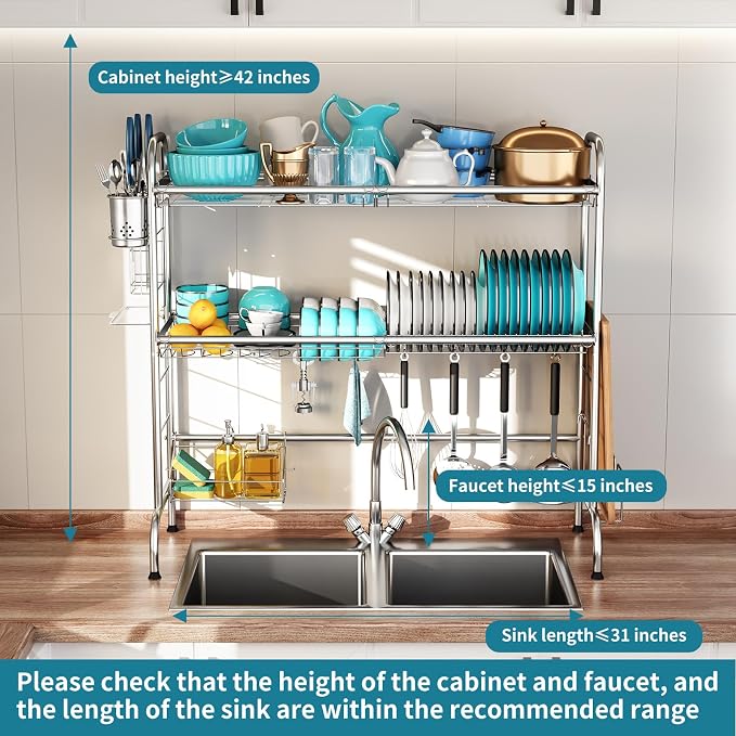 HOWDIA Stainless Steel 2-Tier Over The Sink Dish Drying Rack - Image 3