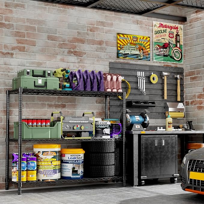 Storage Shelves, 3-Tier Adjustable Metal Industrial Utility Shelf Rack - Image 4