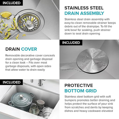 Kraus KHU111-25 Standart PRO 16 Gauge Undermount Single Bowl Stainless Steel Kitchen Sink, 25 Inch