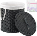 Laundry Hamper with Lid Wicker Laundry Hamper Round 26.5 Gal (100 L) Laundry Basket Handwoven Rattan Laundry Basket with Removable Bag Handles 2 Mesh Bags for Living Room Bedroom Black