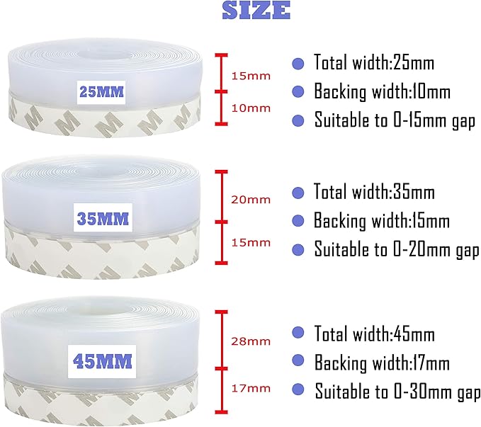 Weather Stripping Door Seal Strip,Door Strip Bottom for Doors Silicone Sealing Sticker Adhesive for Doors and Windows Gaps of Anti-Collision Silicone 5M/16FT (35MM, Transparent)