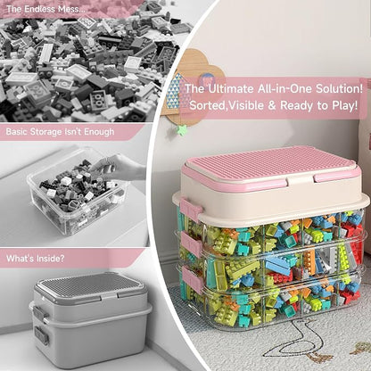 Toy Storage Organizer Box with Handle, Stackable Building Block Toy Box with - Image 4