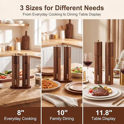 Wooden Salt and Pepper Grinder Set 8 Inch Manual Salt and Pepper Mill - Image 4