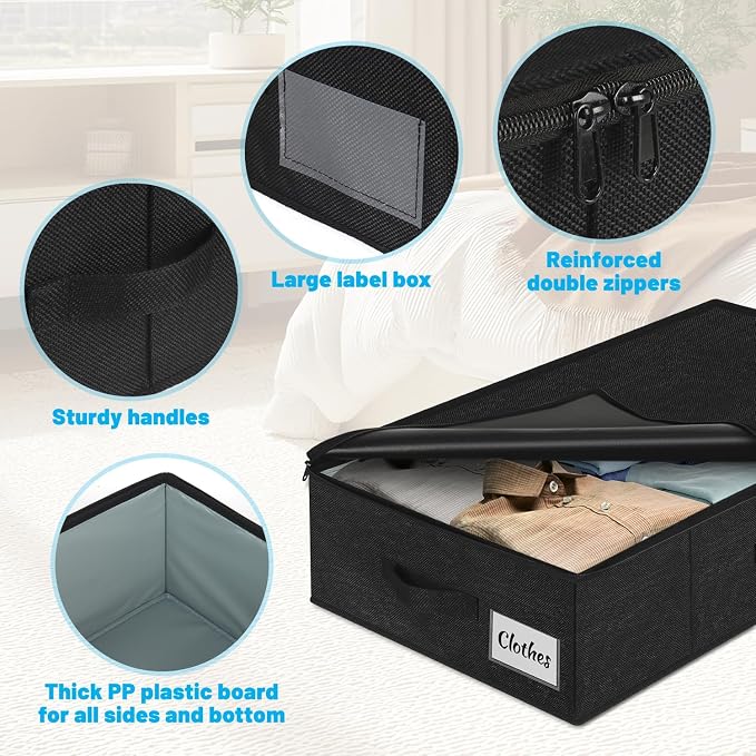 Under Bed Storage Container Bin 3 Pack, Low Profile Foldable Underbed Clothes - Image 5