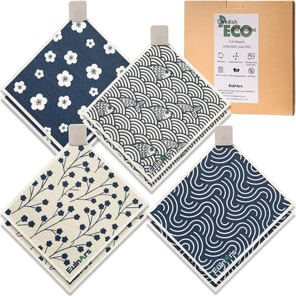 Swedish Dishcloths for Kitchen, 8 Pack Japanese Pattern Reusable Paper Towels by Eulnars