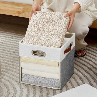 Fabric Storage Cubes with Clear Windows and Lids, Decorative Storage Boxes - Image 5