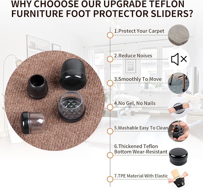 Ezprotekt 24 Pcs Black Chair Leg Sliders - Image 5